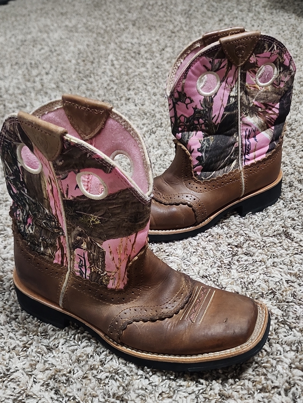 Ariat Fatbaby Pink Camo Cowgirl Western Boots Leather  Style10007977 Rodeo Farm